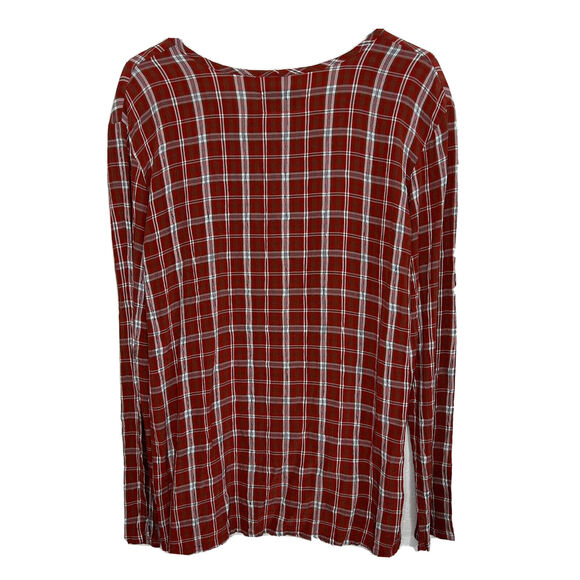 Flax Tunic Top Shirt Long Sleeve Boho Lagenlook Tunic Plaid Orange Small Aa11 - Picture 2 of 3